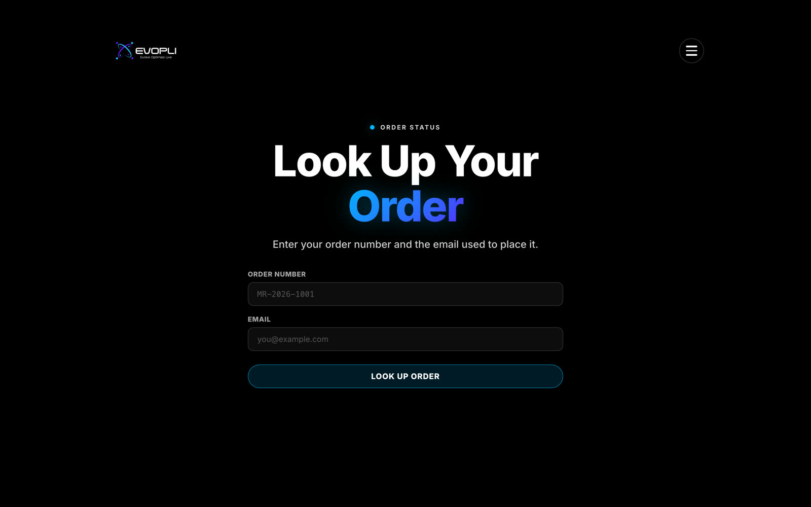 Self-serve order and status lookup by order number and email